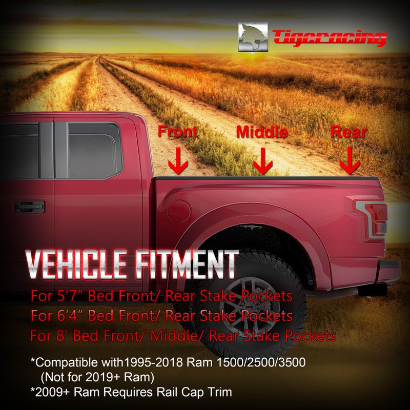 Tigeracing Tie Down Anchors Retractable Truck Bed Top Side D Ring All Metal Compatible with 1995-2018 Ram 1500 2500 3500, NOT for 2019+ Models, 3000 LBS Capacity of 2 - Image 2
